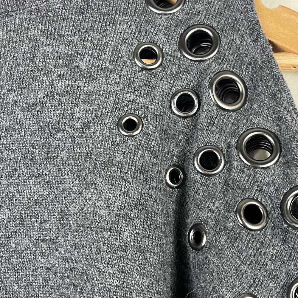 INC Cashmere Silk Wool Gray Cold Shoulder Grommet Knit Sweater Women’s L - Picture 12 of 16